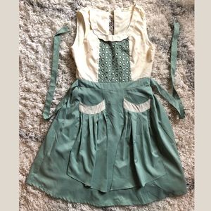NWOT Comme Toi Green/Cream Vintage Dress Small